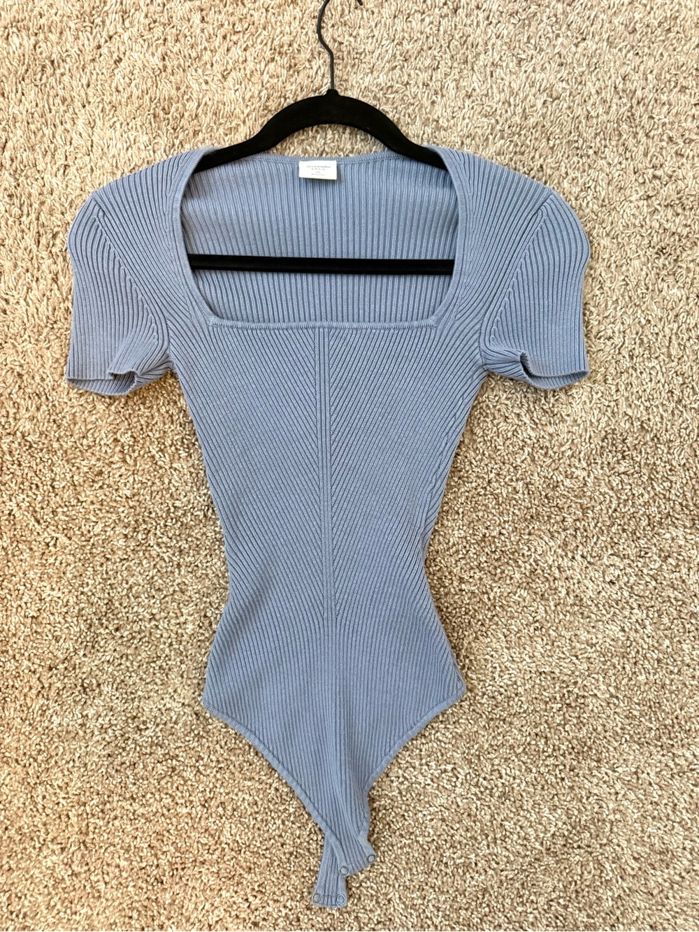 Abercrombie & Fitch Light Blue Ribbed Square-Neck Bodysuit